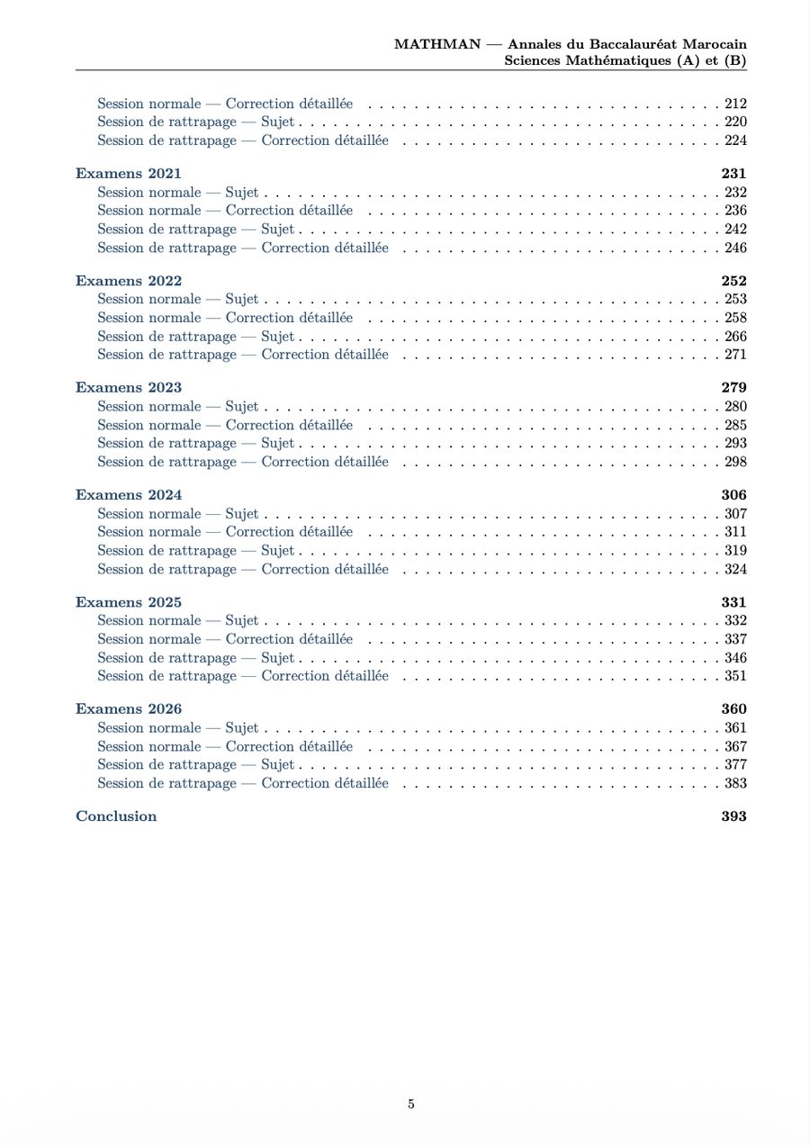 Extrait : table des matières